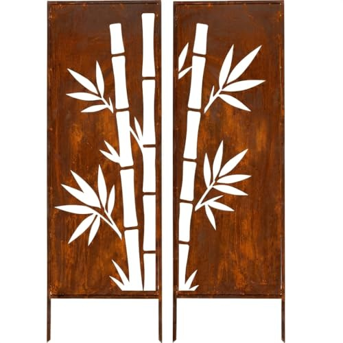 Kapaga - Lot de 2 brise-vue en métal avec motif bambou - 160 x 50 cm - Edelrost - Aspect rouille - Brise-vue pour jardin - Élément brise-vue - Mur brise-vue - Décoration de jardin - Clôture - Rouille
