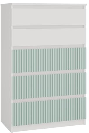 CDF Malwa M5 Kommode | Farbe: Weiß/Mint | Schrank für Dokumente und Kleinigkeiten | Ideal für Wohnzimmer, Schlafzimmer, Kinderzimmer und Jugendzimmer | 5 geräumige Schubladen