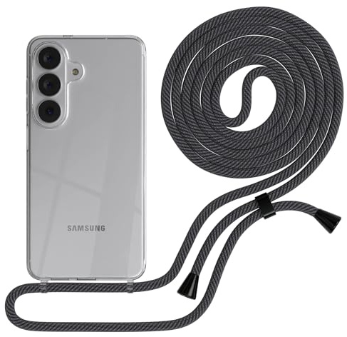 EAZY CASE Handykette kompatibel mit Galaxy S26 Handyhülle mit Umhängeband, Handykordel mit Schutzhülle, Silikonhülle, Hülle Band, Stylische Kette für Smartphones, Schwarz/Anthrazit - Clips Schwarz