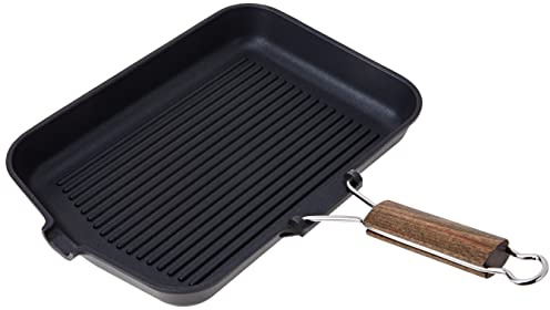 Home Delizia Steakpfanne, Antihaftbeschichtung mit klappbarem Griff, Rechteckig, Gussaluminium, Schwarz, 24 x 36 cm