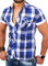 Reslad Herren Hemd kurz Männer Party Freizeit Sommer Figurbetont karriert Kontrast Beach Neu Bügelfrei RS-7065 Blau-Weiß XL