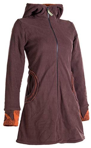 Vishes - Alternative Bekleidung - Warmer Elfen Kurzmantel mit Zipfelkapuze braun-orange 40