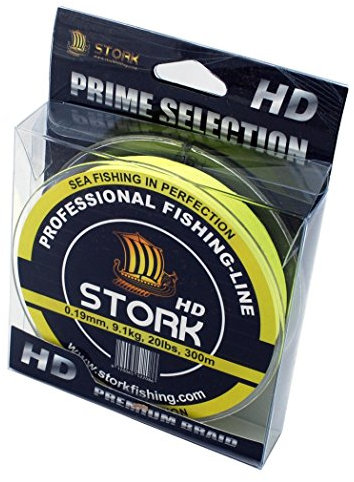 Stork HD, 4-Fach geflochtene Angelschnur 300m (Fluo Gelb, 20 lbs / 9.1 kg / 0.19 mm)