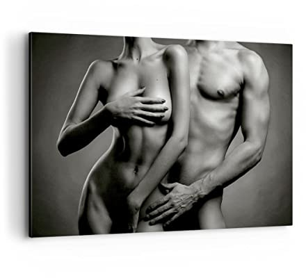 ARTTOR Bilder auf Leinwand 120x80cm Wandbild Schwarz-Weiß Menschen - 2721 | Frau Mann Nacktheit Groß XXL Wanddekoration Wohnzimmer Schlafzimmer Wanddeko Wand Kunstdruck Wandkunst Wall Decor ARTTOR