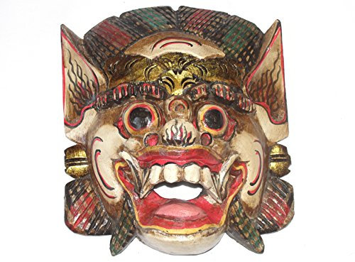 Holzmaske Barong II, 20cm Wandmaske braun Wandskulptur Barongmaske für die Wand Wanddeko