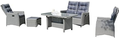 SunnySmart Loungegruppe Roseville von Sunny SMART, Poly-Rattan Rustic-Vintage, Lounge für 4 Personen, Garten Sitzgruppe inkl. Polster Kissen