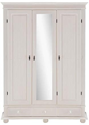 Froschkönig24 Bolton Kleiderschrank Schrank Schlafzimmerschrank 3-türig Spiegel Fichte Altweiß