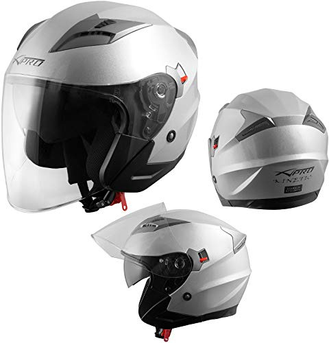 Motorcykelhjälm, hjälm, fallhjälm, jethjälm, skoter, inomhus, solskydd, silver, L