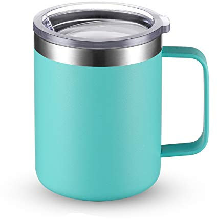 CIVAGO Tasse à café en acier inoxydable avec poignée, 340,2 g, double paroi isotherme sous vide, gobelet avec couvercle (Aqua, 1 lot)