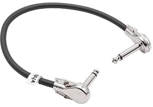 vhbw Gitarren-Patchkabel 15cm Klinke Kabel für Effektpedale - Klinkenpatchkabel mit 6,35mm Klinkenstecker, gewinkelt, flach, schwarz/Silber