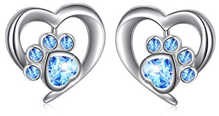 S925-Sterlingsilber Pfotenabdruck Ohrstecker Katze Welpe Geburtstagsgeschenk für Frauen Teenager Mädchen Tierliebhaber(blauer Zirkonia)
