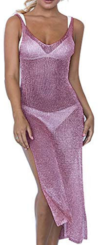 JFAN Donna Copricostume Mare Costume da Bagno Scollo a V Abito da Spiaggia Bikini Backless Cover Up Lavorato A Maglia Beachwear Viola