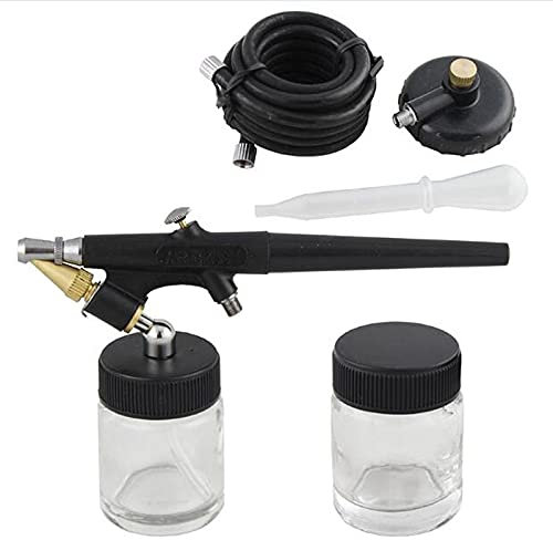 TopHomer Vielseitig Einsetzbar Airbrush-Spritzpistole Set, Dual Action Airbrush Kompressor Komplett Set mit 2 Dosen für Werbeillustrationen, Bodypainting, Modellbau, Nail Design