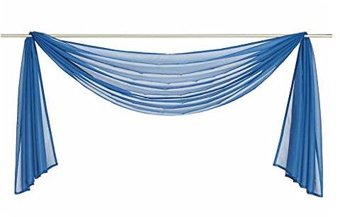 Ricemru Extra Lang Querbehang Freihanddeko Saphir Blau Vorhangschal Transparentem Voile Querbehang Gardine Schals Hochzeit Bogen Dekoration Wohnzimmer Schlafzimmer,140x500cm