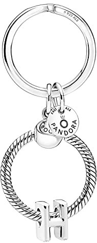PANDORA Schlüsselring mit Buchstaben-Anhänger H Geschenkset aus Taschenanhänger und Silbercharm, modisches Accessoire aus Sterlingsilber, 51525-H