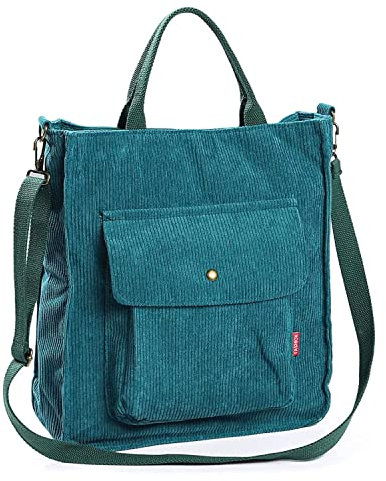 BLUEEE CHECKERS Cord Tasche Damen,Cord Umhängetasche Schultertasche Damen Shopper Lässige Tote Stofftasche für täglichen Gebrauch in Uni,Büro,Schule,Reisen & Einkaufen