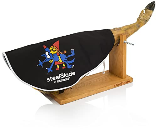 Steelblade Couvre-Jambon Kukuxumusu Couleur Noire - Coton 50% - Housse à Jambon 55 cm - Idéal Aussi Bien pour Les jambons Que Les palettes - Modèle Besukao