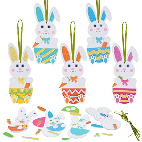 DKINY 12 Stück Ostern Hasen Bastelset für Kinder Osterhase Mix & Match Deko Anhänger Kreative Kunst und Bastelbedarf zum Basteln mit Moosgummi Teilen Osterdeko zum Basteln für Ostern