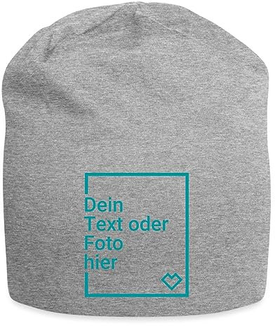 Spreadshirt Personalisierbares Jersey Beanie Selbst Gestalten mit Foto und Text Wunschmotiv Jersey-Beanie, One Size, Grau meliert