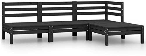 Tidyard 4-TLG. Garten-Lounge-Set Holzsofa Gartensofa Balkonsofa Terrassensofa Sitzsofa Loungesofa Gartensofagarnitur Sofagarnitur Sitzgarnitur Gartenmöbel Outdoor-Lounge-Set Massivholz Kiefer Schwarz