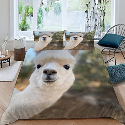 MOUPL 100% Mikrofaser Kinderbettwäsche 135x200 2teilig 3D Motiv Kawaii lustig alpaka Bettwäsche mit Reißverschluss Weiche Warm Sommer Bettbezug mit Kissenbezug 80x80 cm für Jungen Mädchen