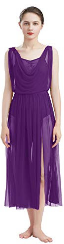 OBEEII Robe Danse Classique Femme Dos Nu en U Sans Manches - Soirée Business Cocktail - Danse Latine Lyrique Moderne Contemporaine Dancewear - Violet B M