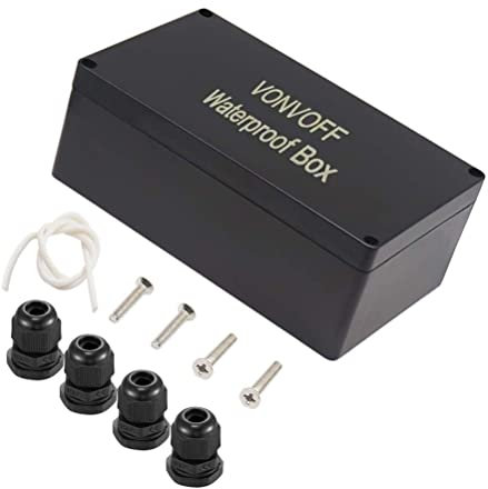 VONVOFF Power Abzweigdose, IP65 staubdichter wasserdichter ABS Plastik Elektronische Gehäuse Box, Projektkasten,Gehäuse mit festem Loch und 4pcsx M16 Kabelverschraubung,(158x90x60mm,Black)