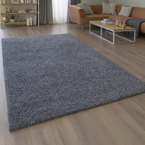 Teppich-Traum Moderner Shaggy Teppich Hochflor Uni Anthrazit 140x200 cm | Kuschelig-weich, pflegeleicht, robust, formstabil, allergikergeeignet, saugrobotergeeignet, OEKO-TEX geprüft, fürs Büro