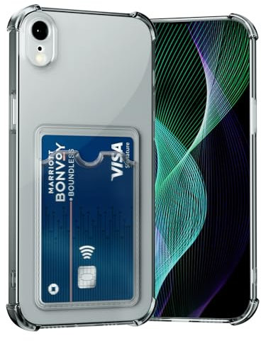 AKABEILA Hülle für iPhone XR Schutzhülle mit Kartenfach Transparent Silikon TPU Handyhülle Dünn Weiche Stoßfest Flexibel Handy Tasche Bumper Brieftasche Case Cover 6.1