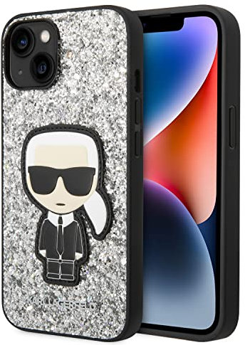 Karl Lagerfeld KLHCP14SGFKPG Hülle für iPhone 14 6,1 hardcase Silber/Silver Glitter Flakes Ikonik