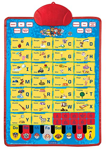 Lexibook, La Pat Patrouille, Poster éducatif bilingue, vocabulaire, Musique, Quiz, JCMAT10PAi1