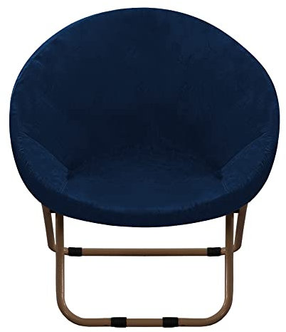 GAMUKAI Housse de chaise soucoupe en velours extensible, housse ronde amovible en velours pour chaise de salon (bleu marine, taille M)