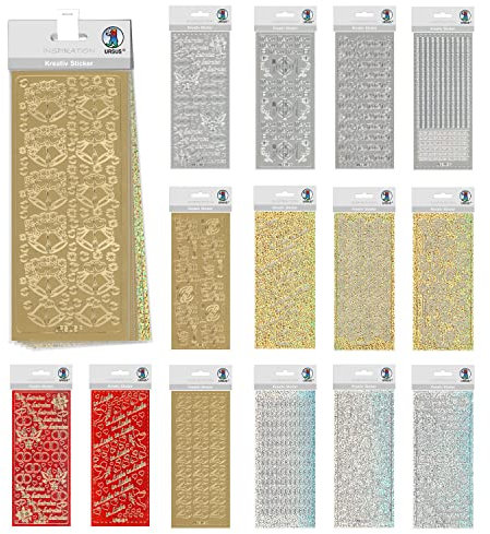 Ursus 59260005 - Kreativ Sticker Set Wedding 1, Set mit 15 verschiedenfarbigen Stickerbogen, selbstklebend, leicht abziehbar, geeignet zur Kartengestaltung
