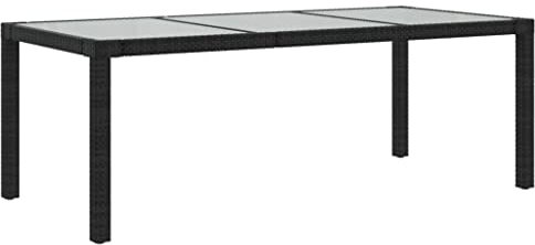 Table de jardin Noir 190x90x75 cm Verre trempé résine tressée