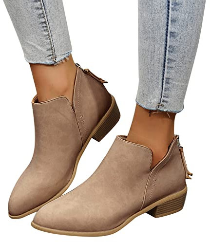 Stivaletti Donna con Tacco E Plateau Pelle Cowboy Eleganti Anfibi Chunky Autunnali Invernali Stringati Stivaletti Stivali Calzino Comode Scamosciati Bassi Morbidi Ankle Chelsea Boots