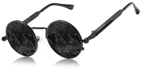 KINGSEVEN Hohe Qualität Gothic Steampunk Sonnenbrille Polarisierte Männer Frauen Marke Designer Vintage Runde Metallrahmen Sonnenbrille (Schwarz Grau)