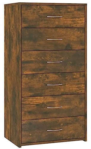 vidaXL Buffet avec 6 Tiroirs Armoire de Rangement Meuble de Rangement Armoire Latérale Salle de Séjour Salon Chêne Fumé 50x34x96 cm Bois d'Ingénierie