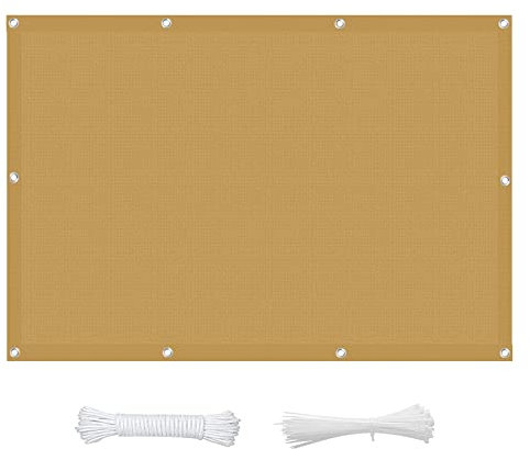 Voile d'ombrage Filet D'Ombrage 3.2 x 9 m Respirant Perméable Voile d'ombrage Carré avec Serre-Cables pour Jardin Extérieur Terrass, Kaki