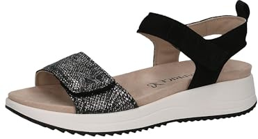CAPRICE Damen Sandalen flach aus Leder mit Klettverschluss, Schwarz (Black Comb), 41 EU
