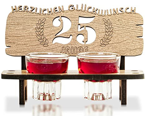 Munera Design - Schnapsbank mit 2 Gläsern Geschenkidee Jahreszahlen Jubiläum 25 Jahre