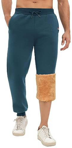 UMIPUBO Jogginghose Herren Baumwolle Winter Warme Sherpa Gefüttert Freizeithosen Sporthose Herren Lang mit Kordelzug, Zwei Taschen(Blau,XL)