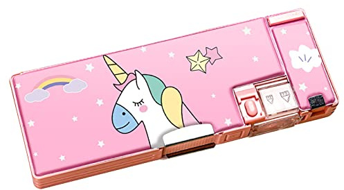 Wisecoco Federmäppchen, Niedlicher Cartoon-Stil, Doppelseitig, Eingebauter Spitzer, Tragbar, Großes Fassungsvermögen, Großes Federmäppchen Für Kinder, Schule(Rosa)