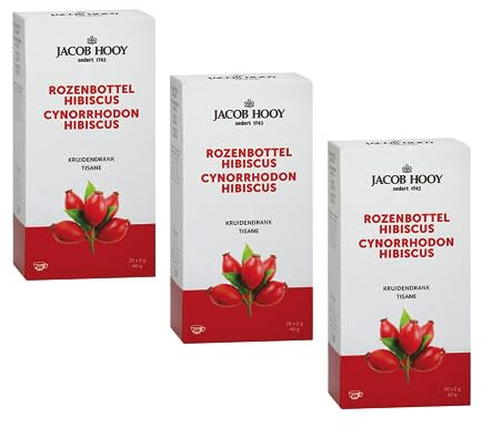 Jacob Hooy® | Tisana Rosa Canina & Ibisco | Infuso di Rosa Canina & Karkadé Senza Caffeina | Karkadé e Rosa Selvatica per Infuso in Filtri - 3 x 20 Filtri (120 Gr)