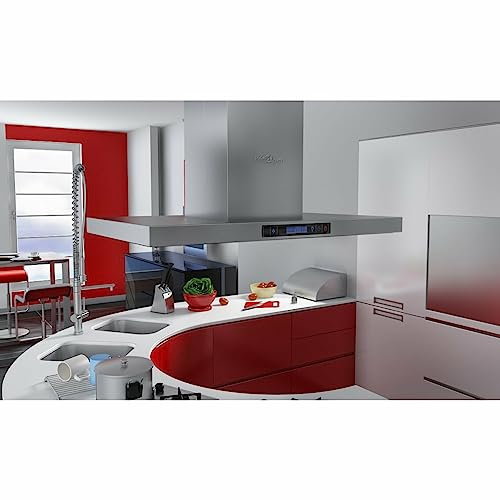 Tidyard Campana extractora de Isla con Pantalla LCD,Campana Aspirante Decorativa Campanas Extractora De Cocina,90 x 54 x 59-106 cm,Nivel de Ruido: ≤65dB