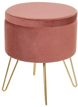 Pouf Hocker Samt rosa rund ⌀ 42 cm mit Stauraum goldenen Beinen modern Silas