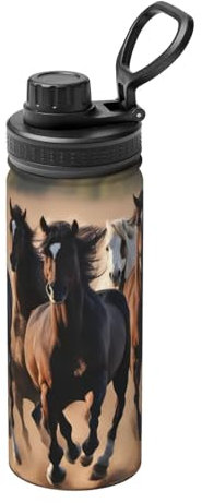 Gourde de sport durable avec motif chevaux de course - 532 ml - Bouteille d'eau isotherme pour activités de plein air