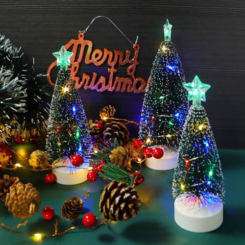 3 Pcs Tabletop Christmas Tree with Lights,LED Mini Christmas Tree,Small Christmas Tree with Lights,Desk Christmas Tree,Light up Christmas Decorations,Led Xmas Tree