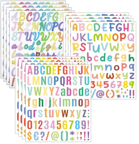 ONEBO 12 Blätter Nummern Alphabet Aufkleber,Selbstklebende Zahlen und Buchstaben Sticker,für Scrapbooking, DIY-Grußkarten, Dekoration, Markierung(3 Stile)
