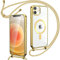 Oelrstfe Magnetische handyband mit Band für iPhone 12 Hülle-Necklace HandyHülle Transparente zum Umhängen mit justierbarer und Abnehmbarer Kette, Crossbody Magnet Clear Cover-Gold