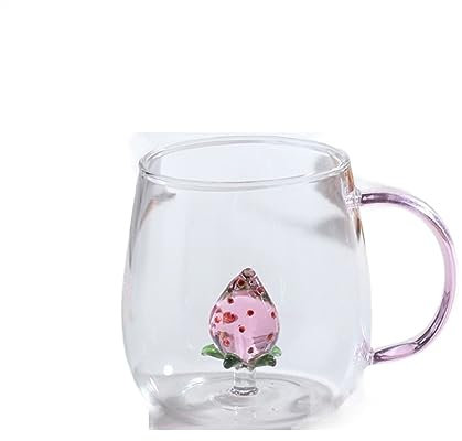 MOOWI Mug Tasses en Verre créatives 3D, Tasses Transparentes avec poignée, Tasse à café, Bouteilles d'eau Mignonnes, Tasse à Lait résistante à la Chaleur Tasses à Thé (Color : B)